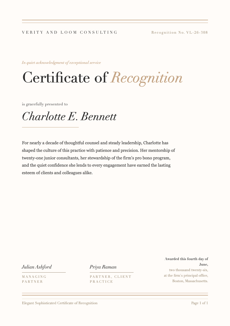 Elegant sophisticated certificate